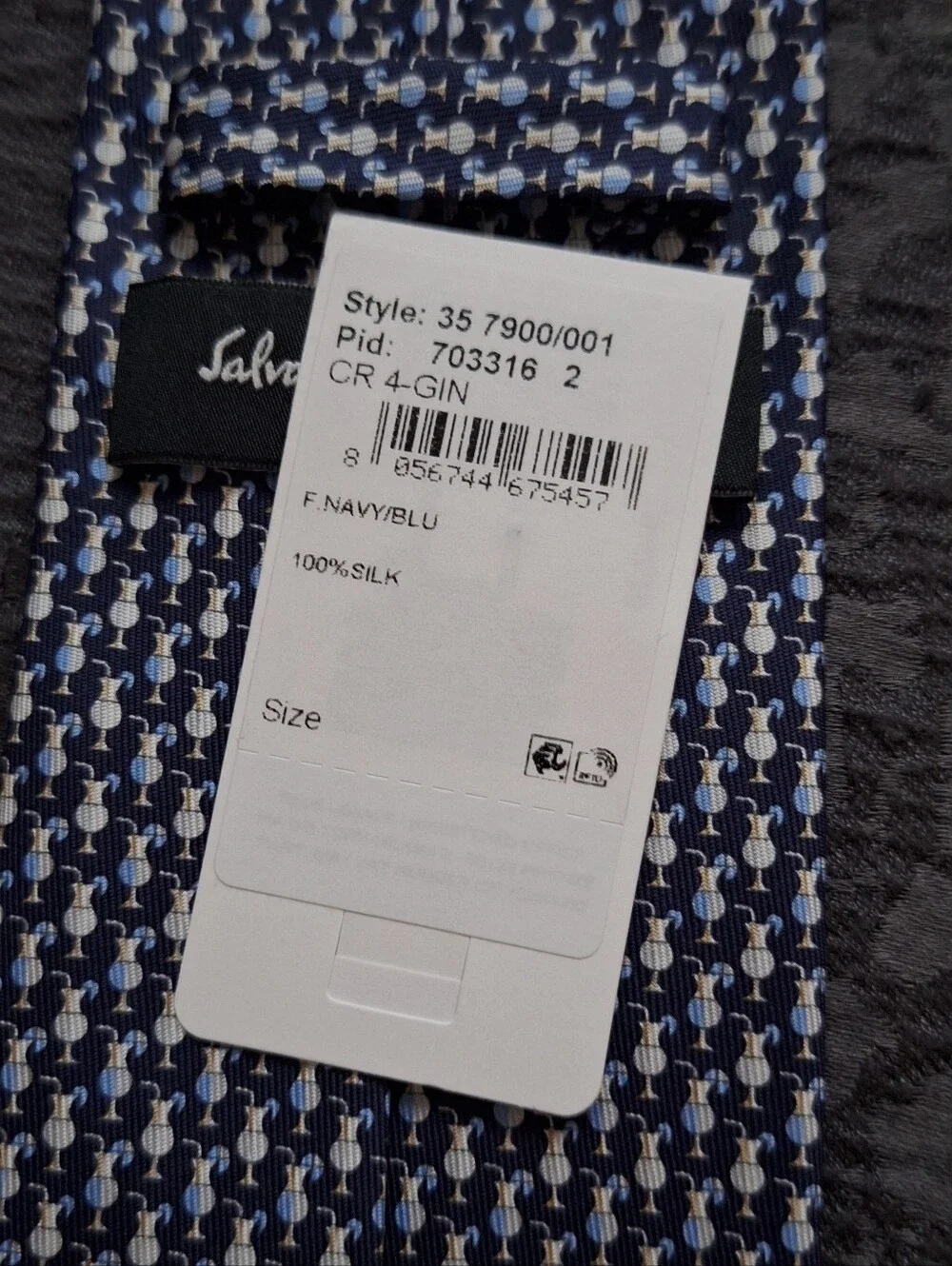 Classic Navy Patterned Men's Tie - Navy and White